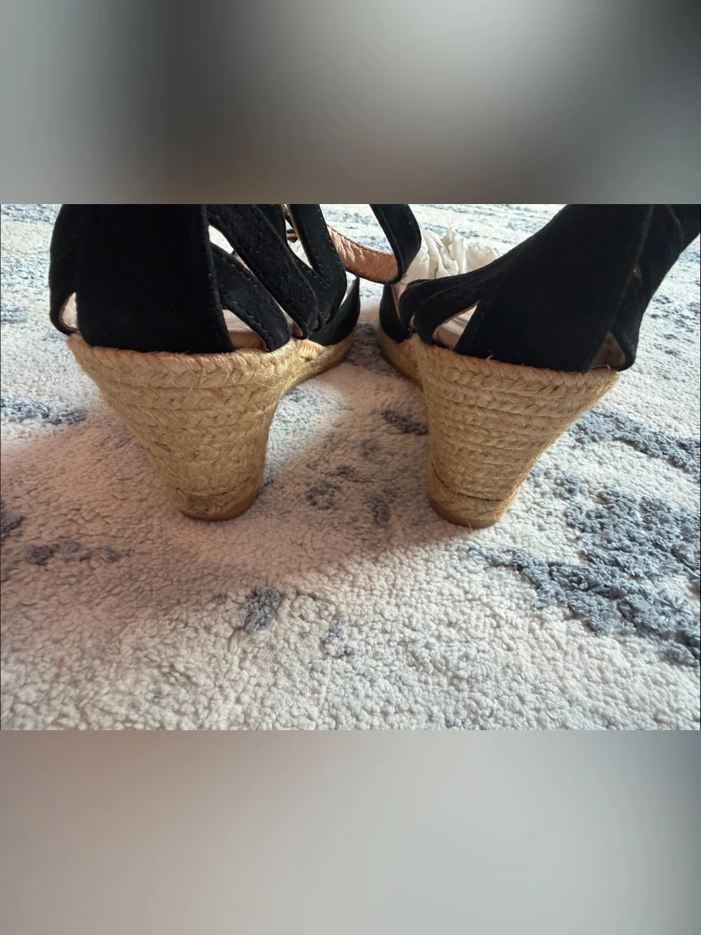 Viscata Black Suede Espadrille Ankle-Strap Flats